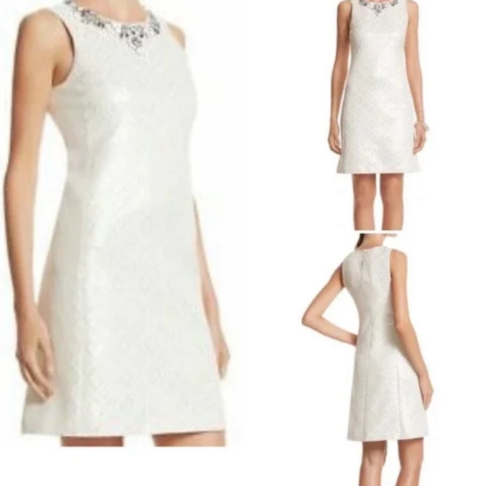 White House Black Market Ivory Mini Dress with Jewel Accents 10P